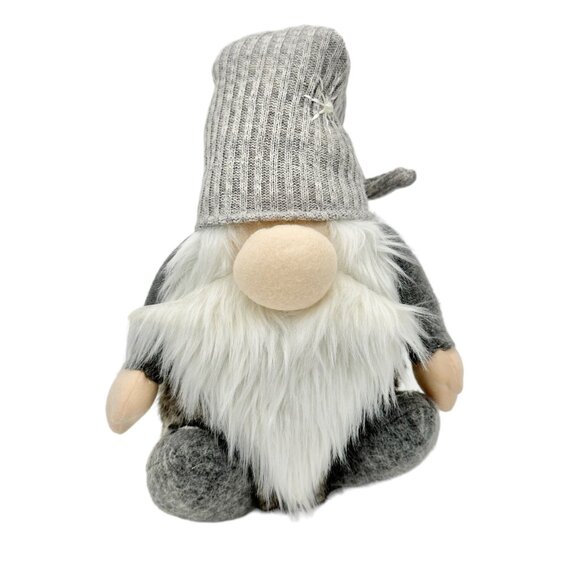 Gnome Plush Doll With Knitted Hat and Faux Fur Body Gray - Picture 1 of 8